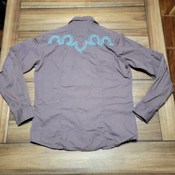 Life Style LS Pearl Snap Dark Brown Western Shirt w/Embroidery Decoration-Medium - Picture 4 of 6